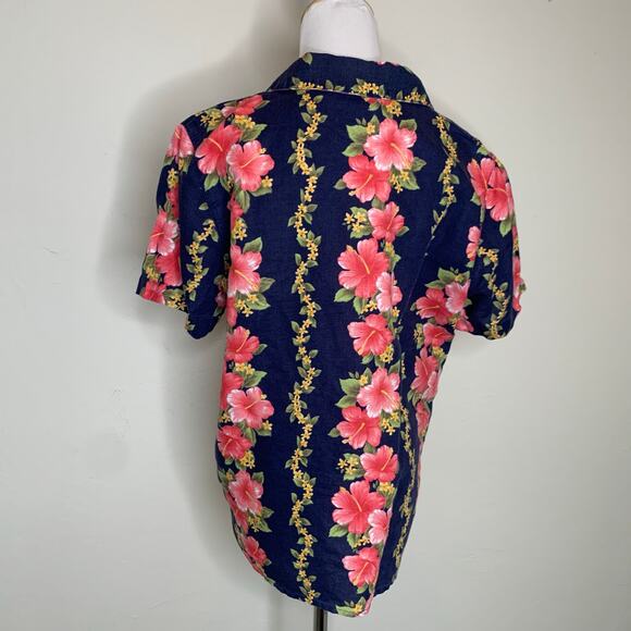 Lemon Grass Blue Floral Tropical Hawaiian Shirt Sz Medium - Picture 2 of 8